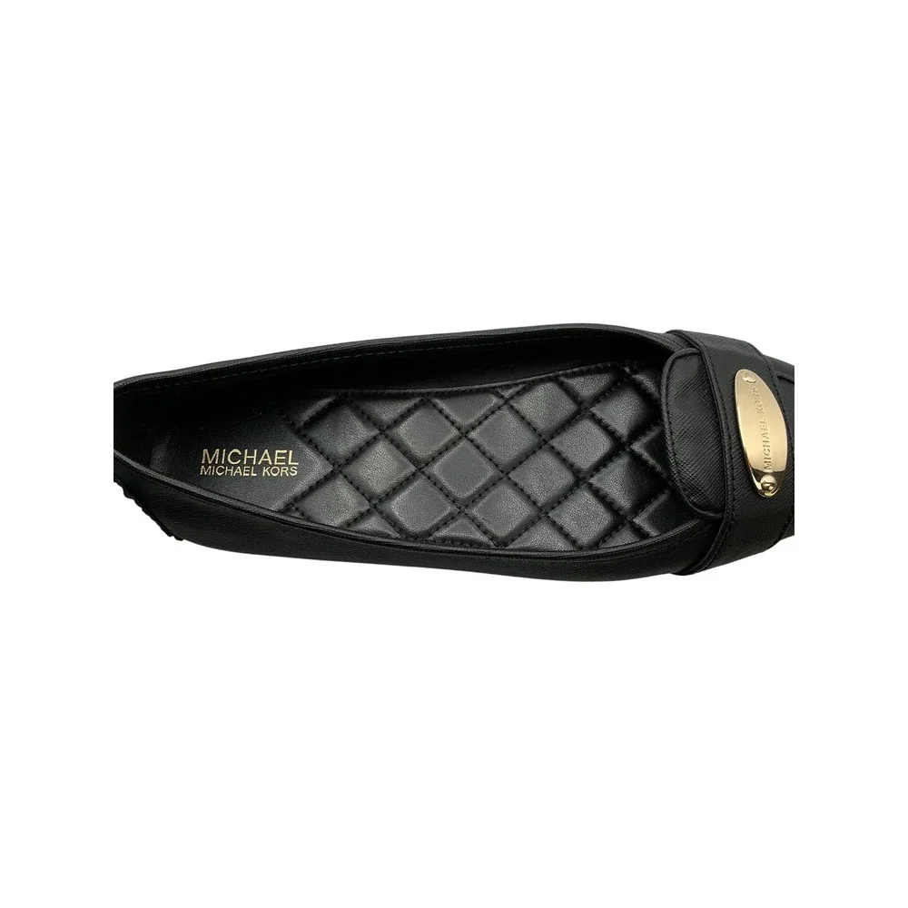 Michael Kors Black Saffiano Quilted Ballet Flats Gold Logo Plaque 7M MV22J